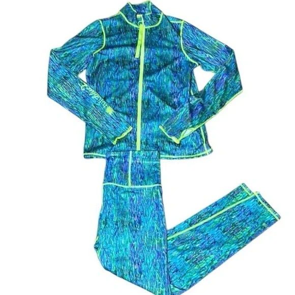 TUTU BLUE Women's Zip Long Sleeve Rash Guard Shibori W/ matching Leggings XS/S - Picture 2 of 8